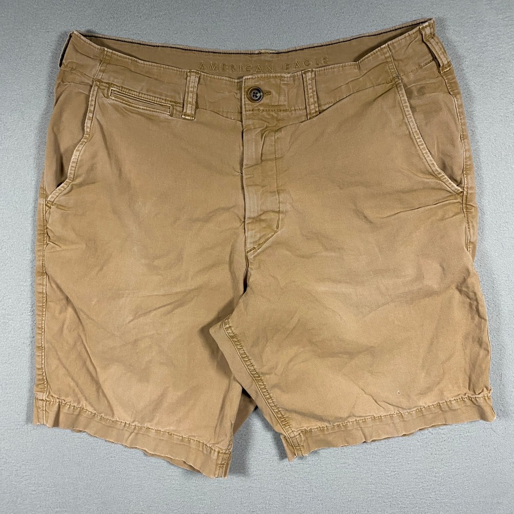 American Eagle Classic Chino Shorts Mens 34 Tan Khaki Stretch